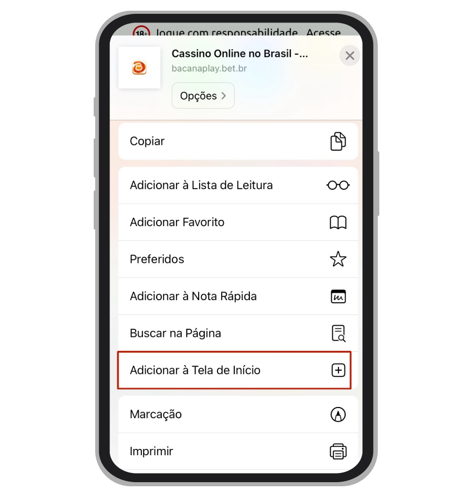 Atalho do BacanaPlay no iOS