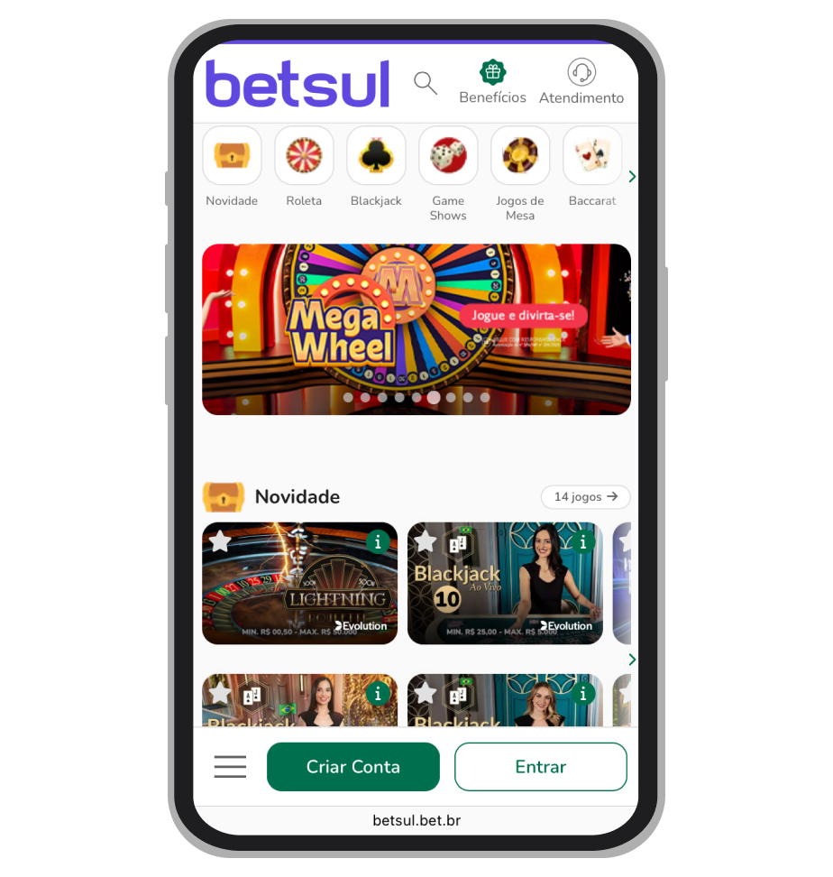 Mesas ao vivo disponíveis na Betsul