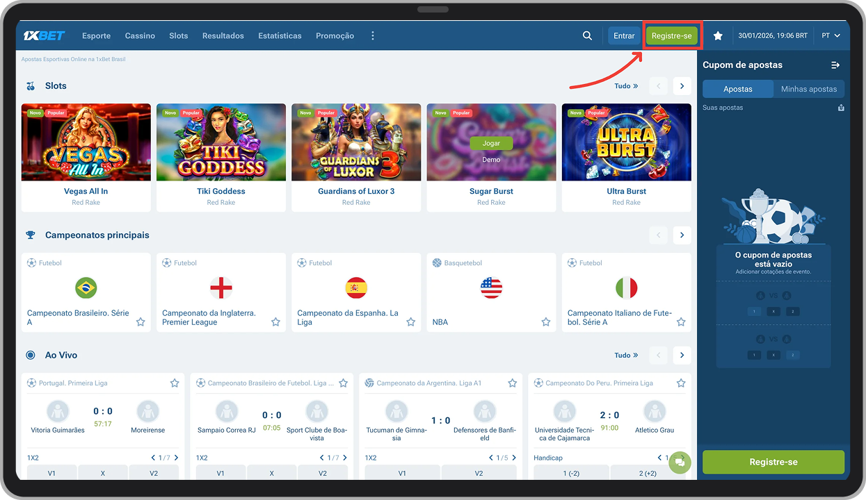 Inicie o processo de registro