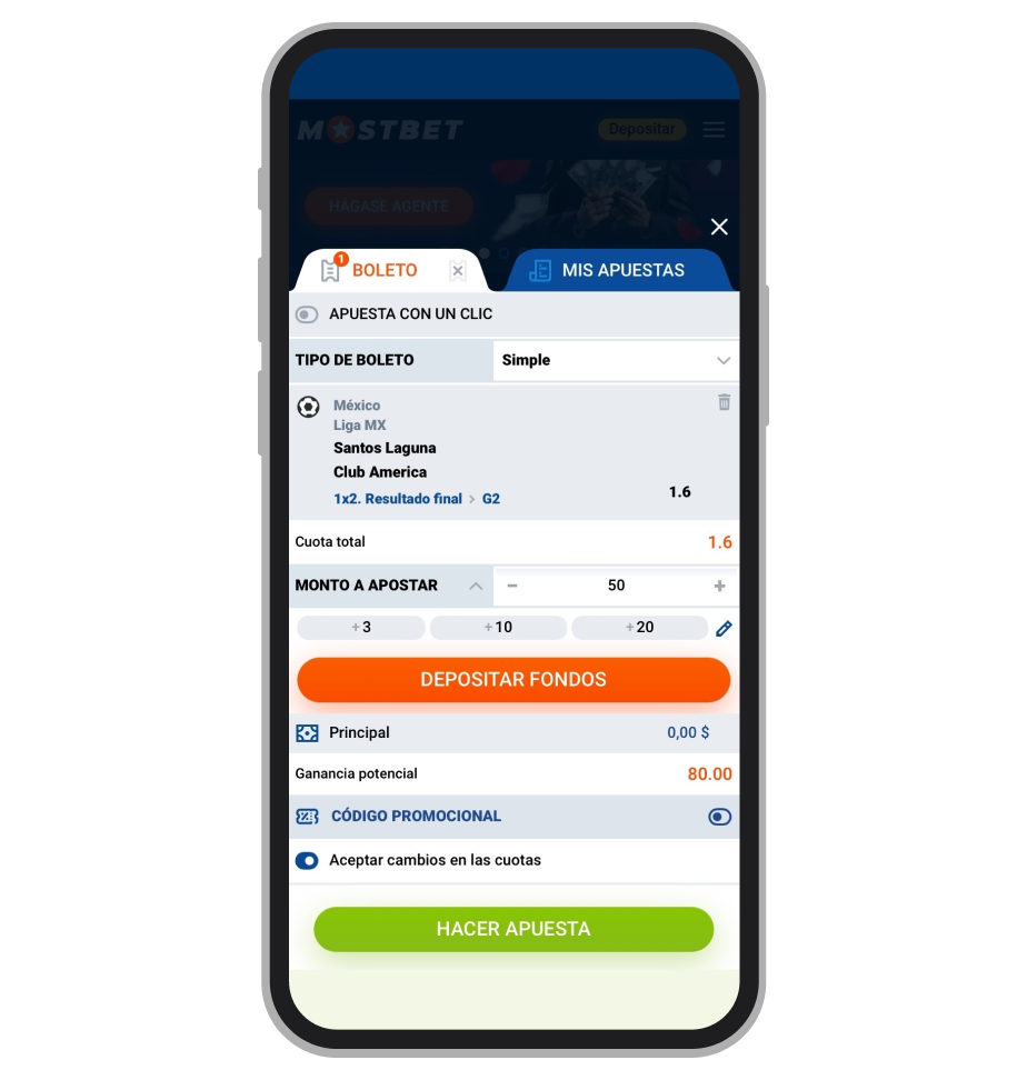 Boleto de apuestas en Mostbet
