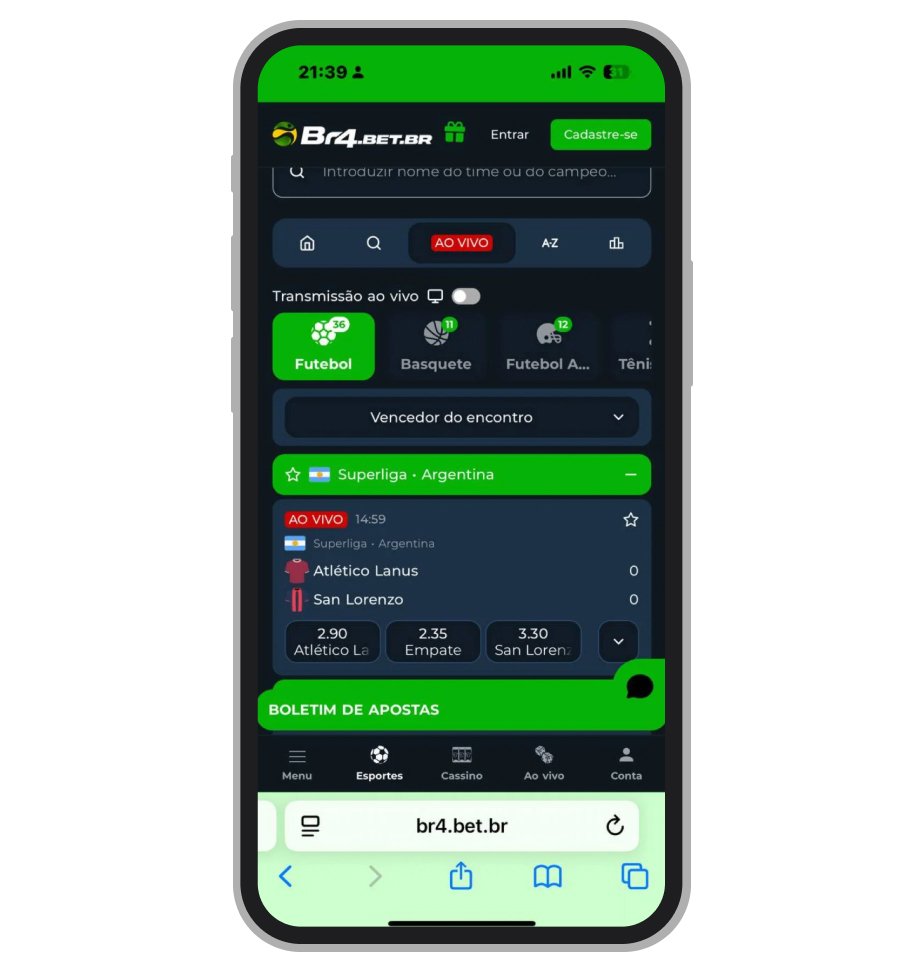 Página da Br4Bet com transmissões ao vivo e apostas esportivas com R$5