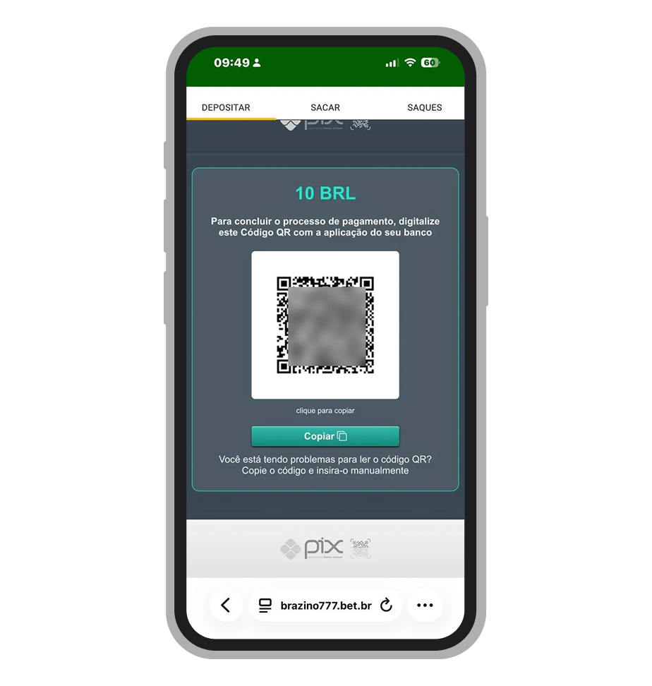 Use o código QR ou a função "Pix Copia e Cola" para concluir pagamento