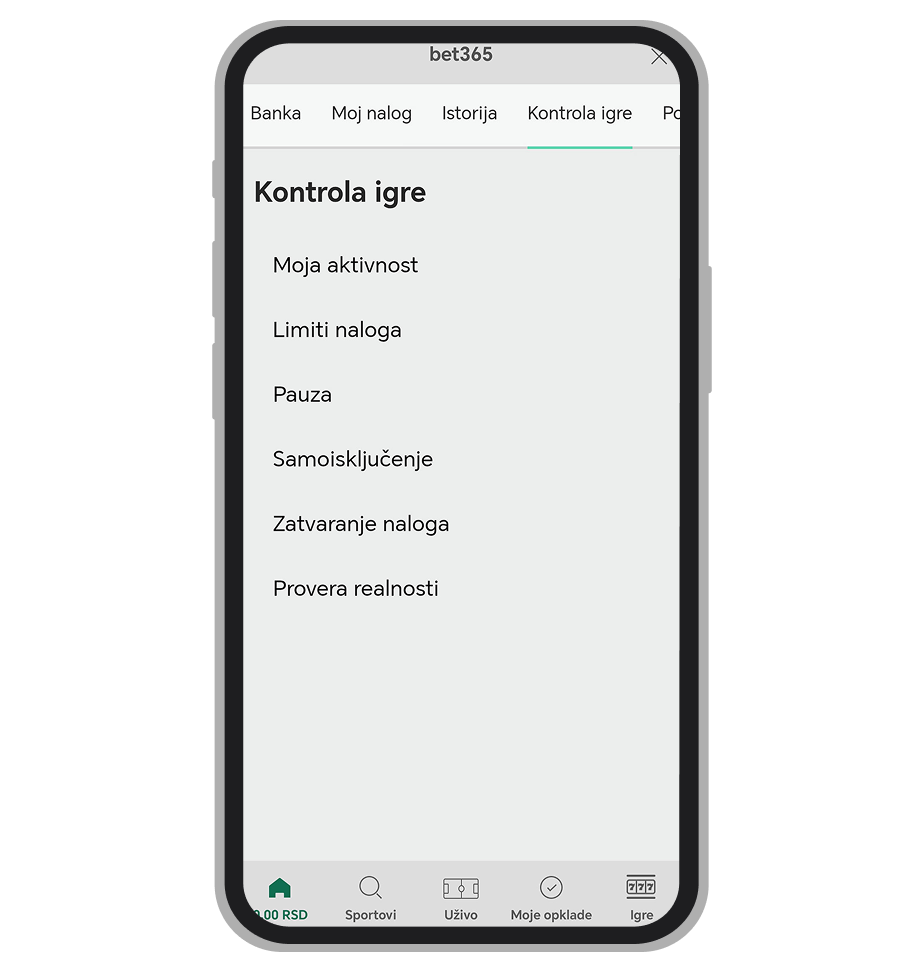 Bet365 kontrola igre