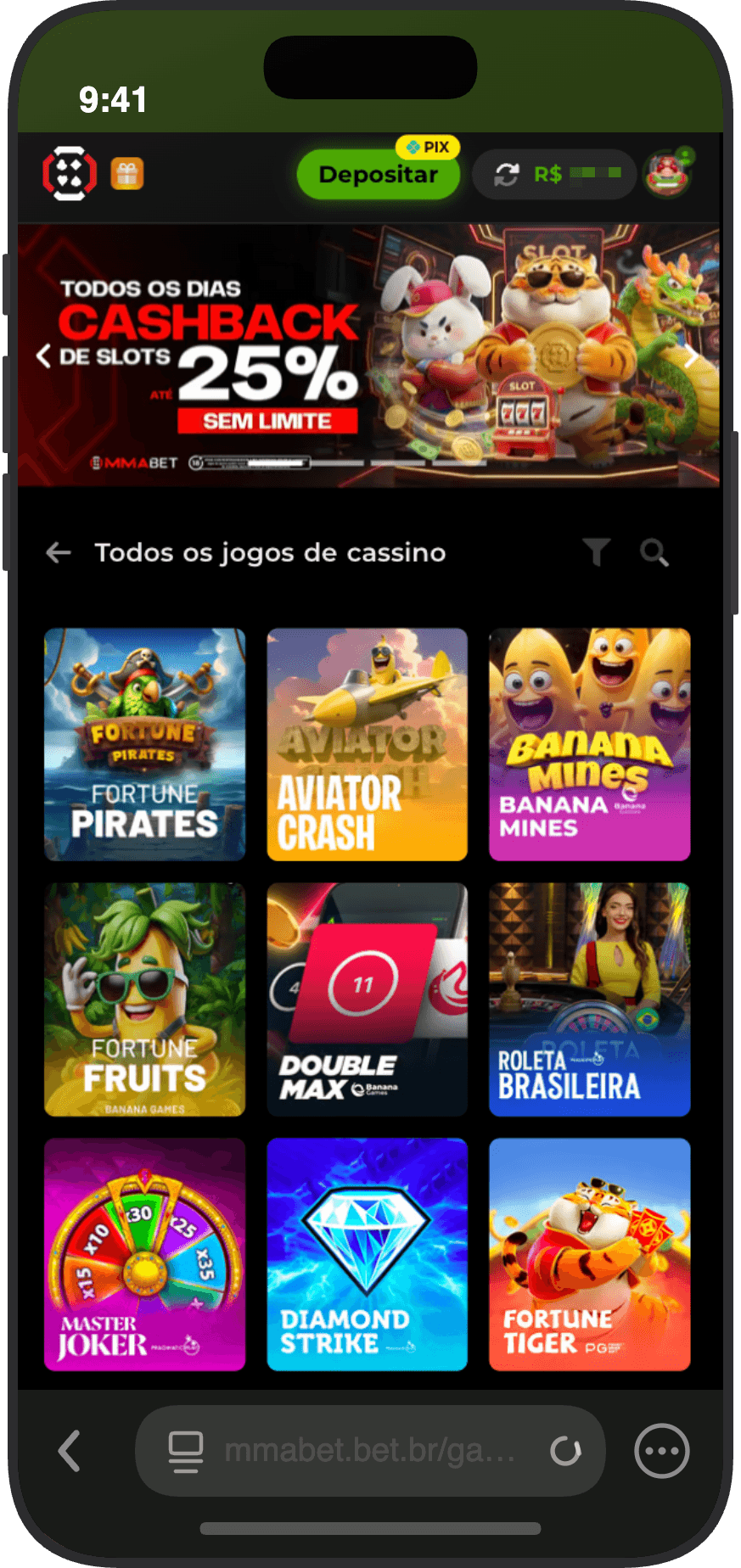 Catálogo completo de jogos do cassino MMABet