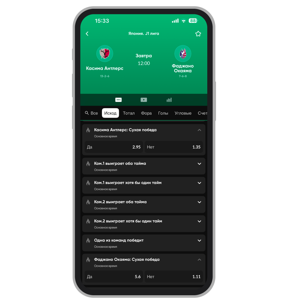 Ставки на сухой матч в BetBoom
