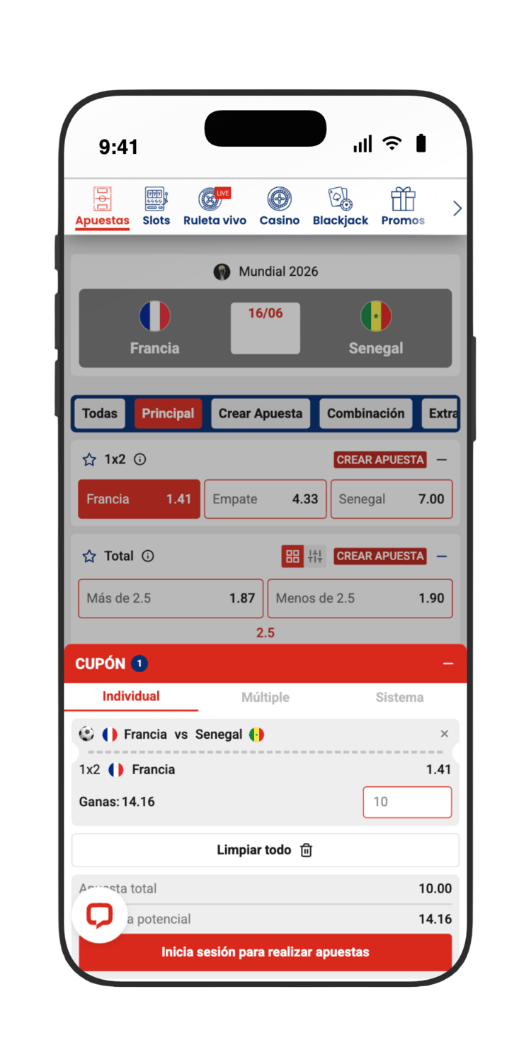 Introduce el importe y confirma tu apuesta en el cupón de JOKERBET para Francia vs Senegal