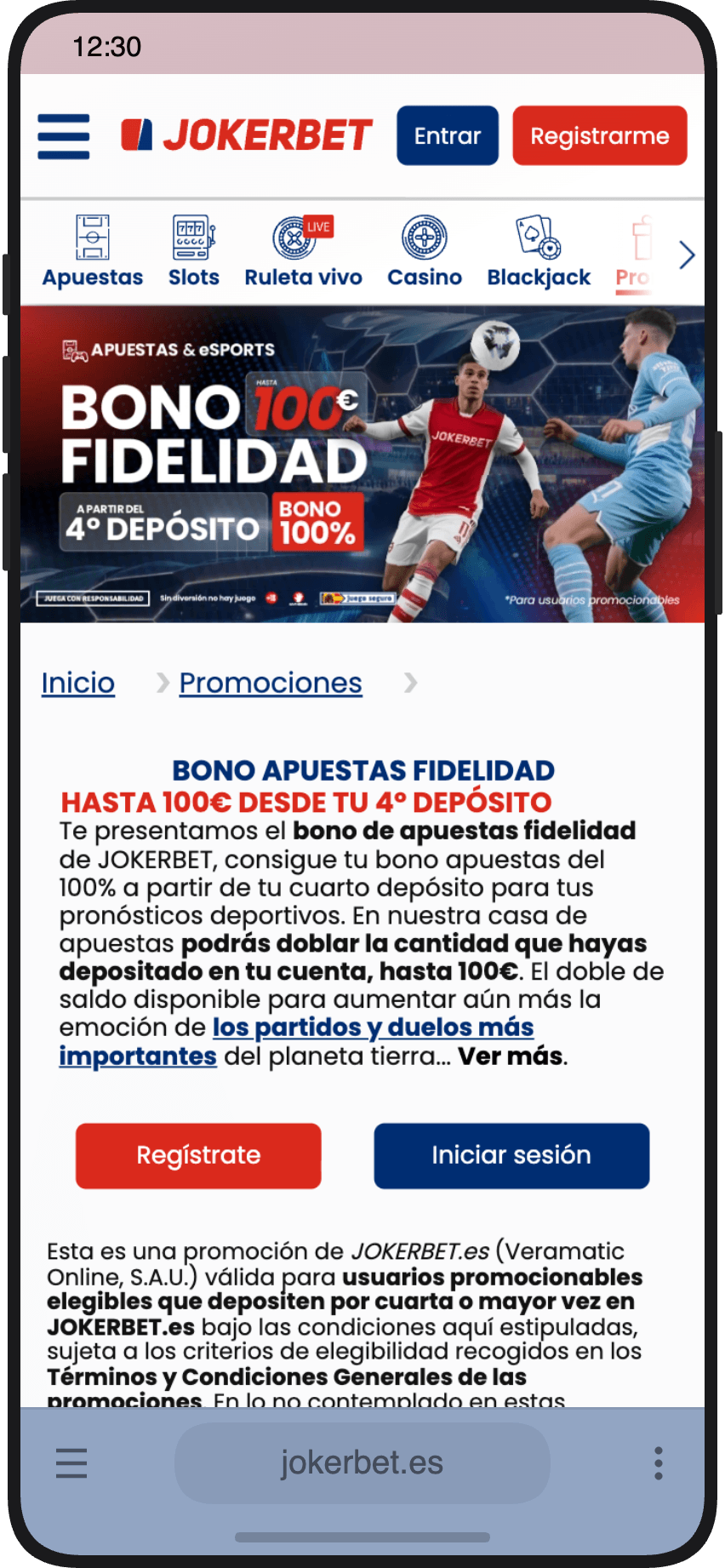 La promoción de bono de fidelidad de apuestas hasta 100€ desde el cuarto depósito en JOKERBET