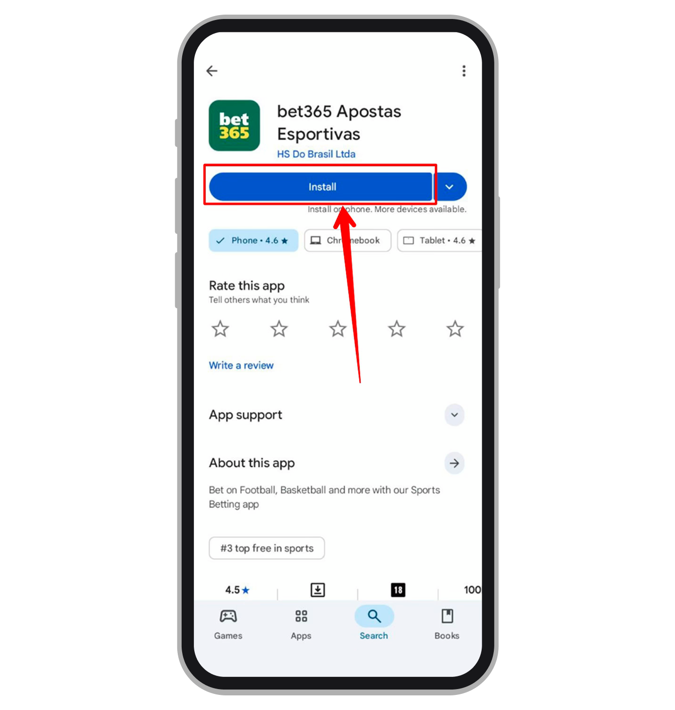 Após ser redirecionado para a Play Store, clique em Instalar