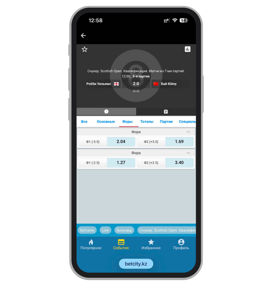 Пример росписи форы на матч по снукеру