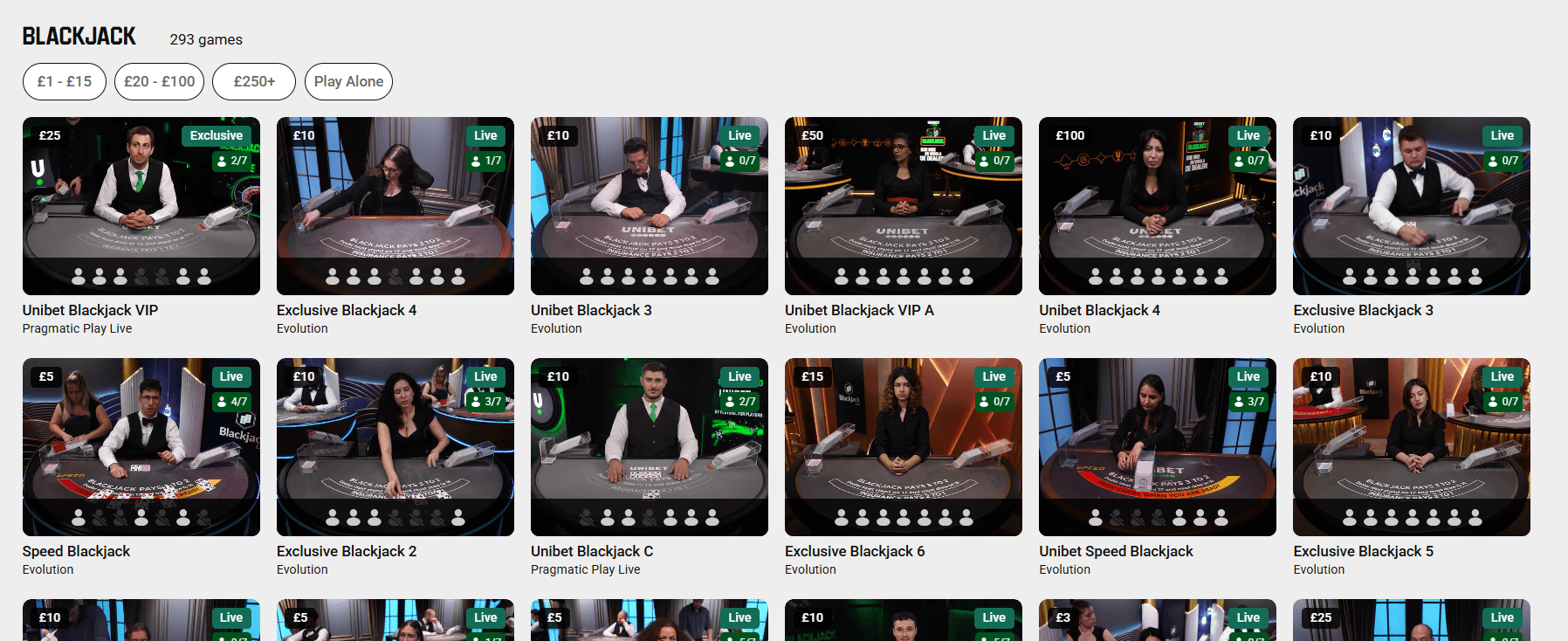 Unibet Live Blackjack