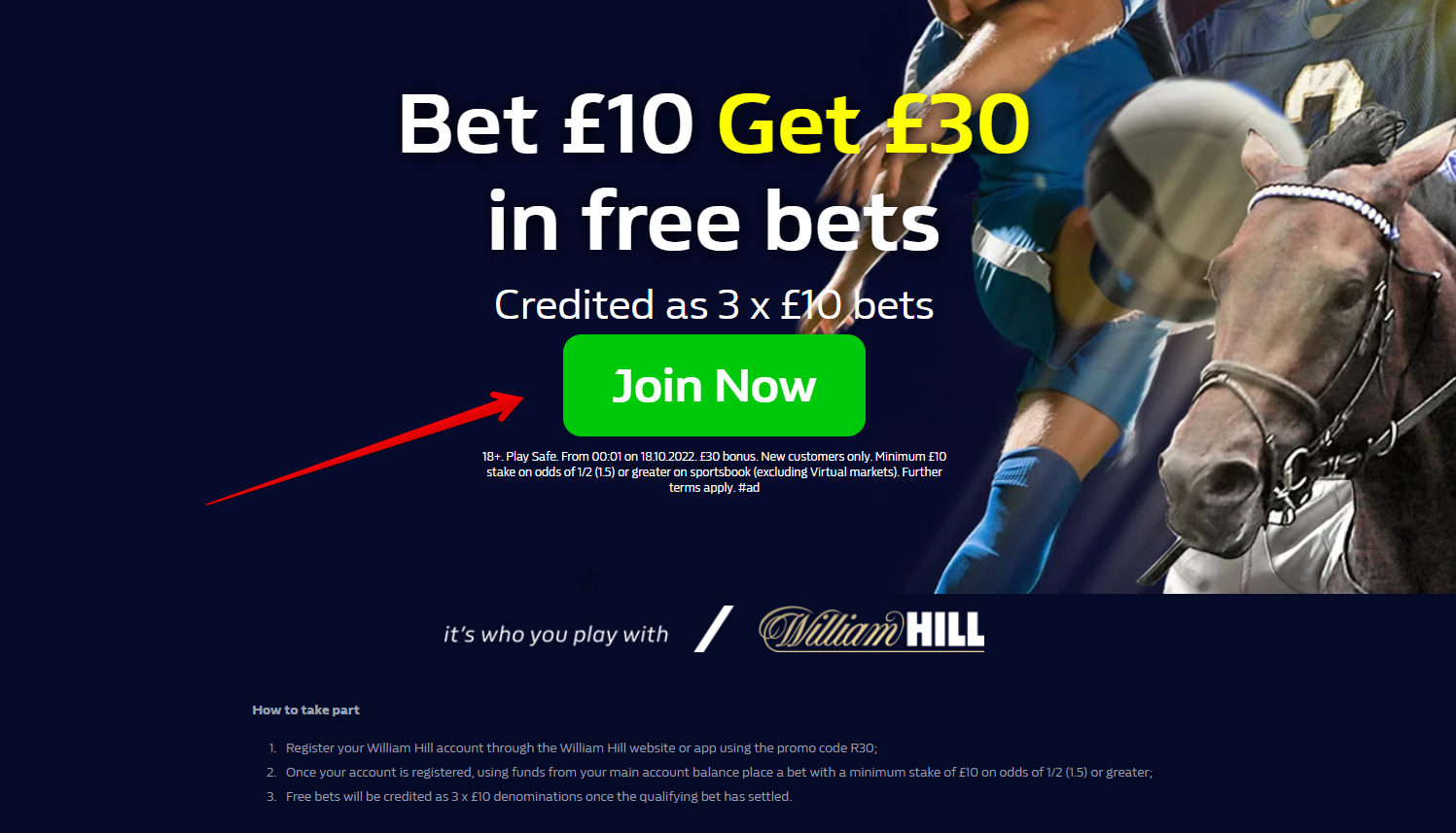 William Hill registration splash page