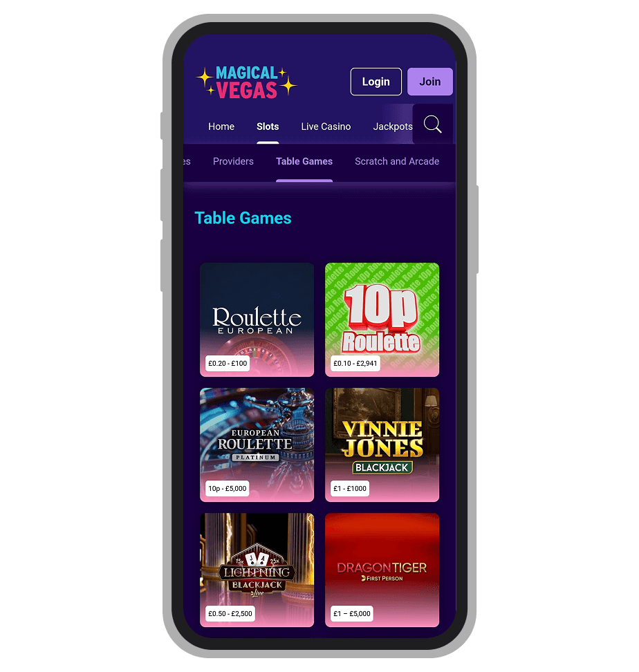 Table games page