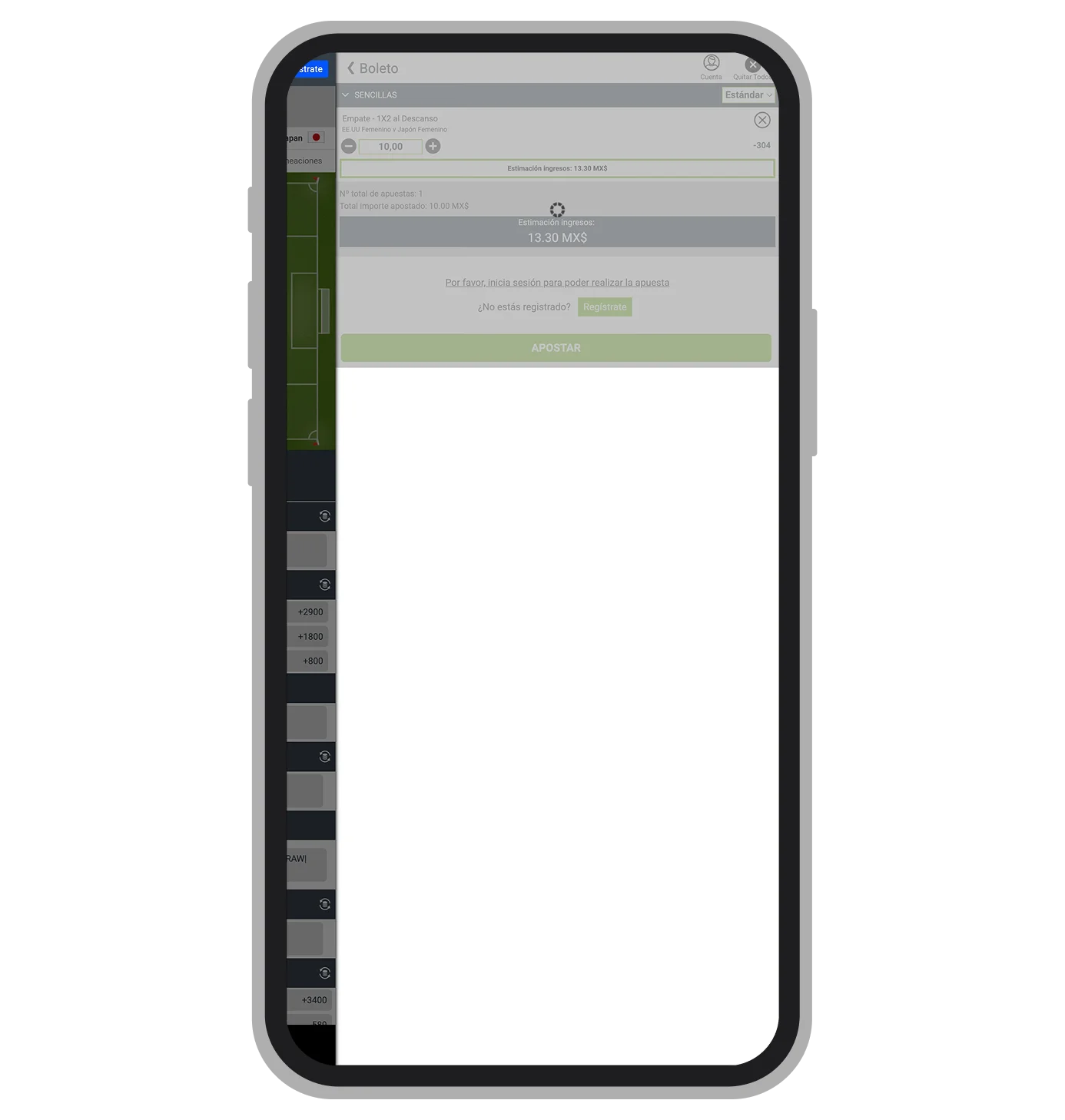 Boleto de apuesta sencilla en Codere México