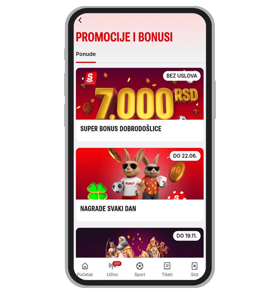 Stranica sa promocijama na Superbet