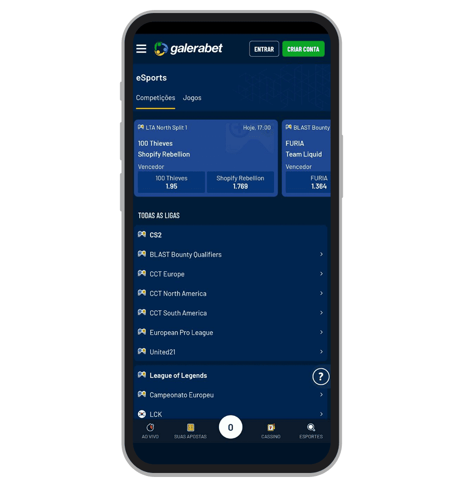 Apostas em eSports no app