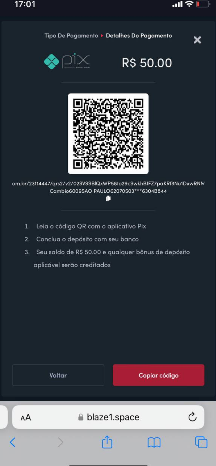 Utilizr código QR para fazer depósito