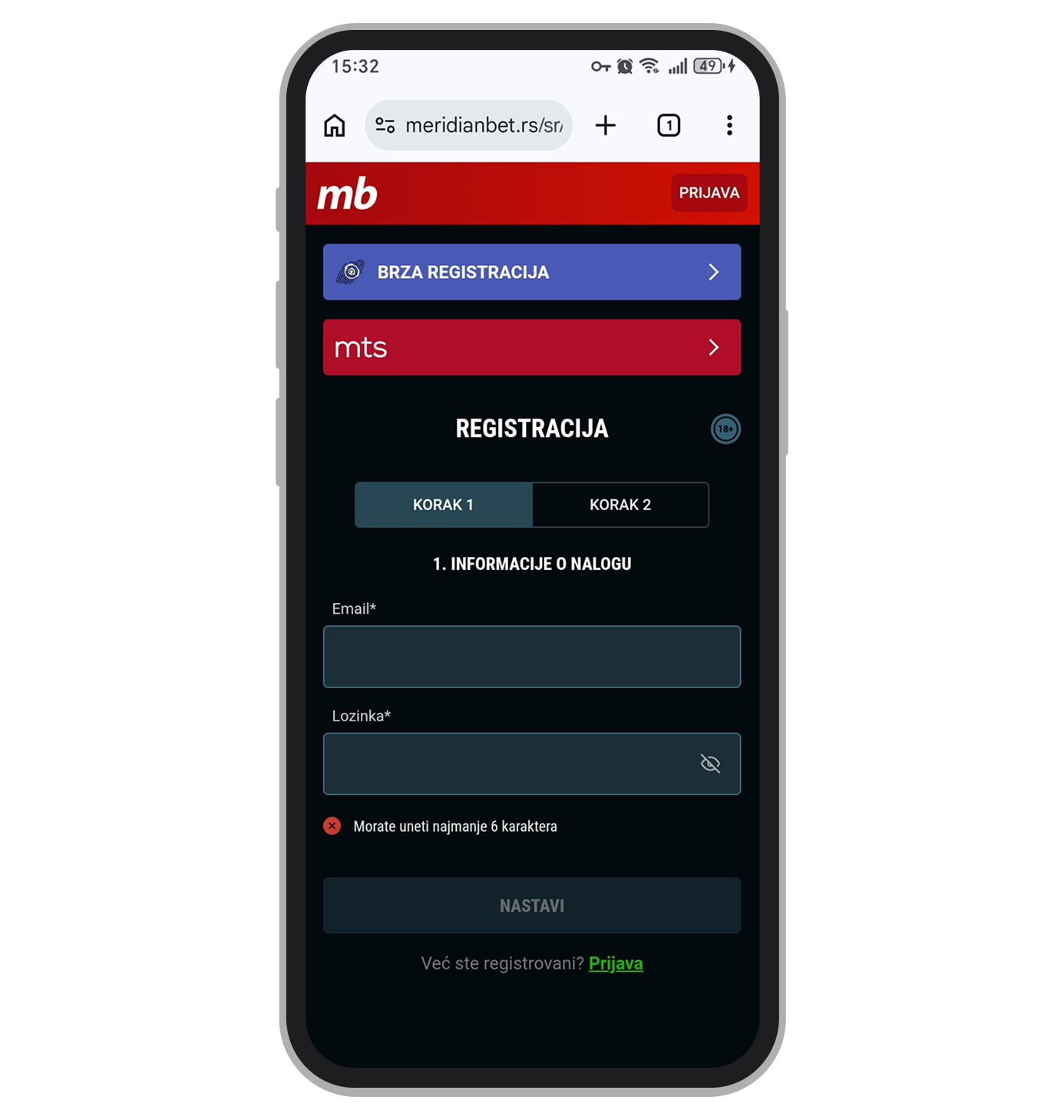 MeridianBet registracija