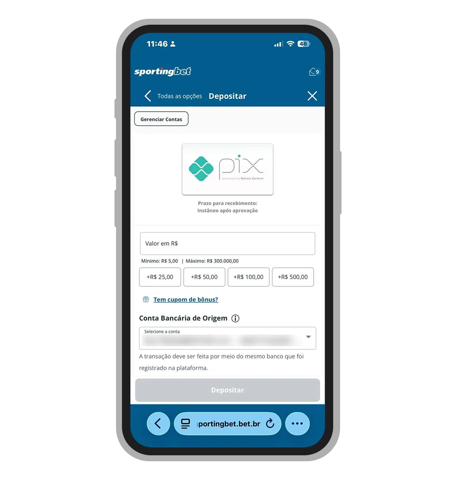 Depósito no site móvel ad Sportingbet 