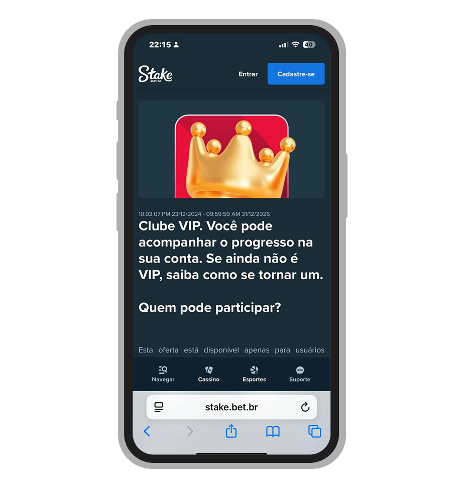 Página "Clube VIP" com progresso/conta 