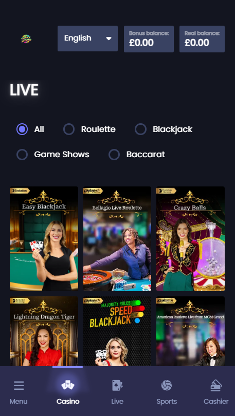 Live Casino page