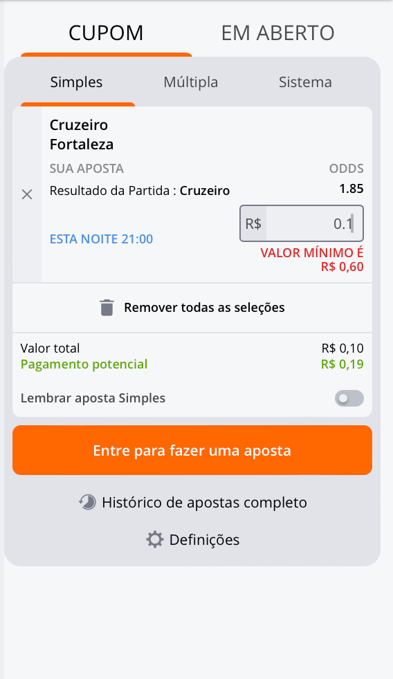 Aposta mínima aceita na Betsson é de R$0,6