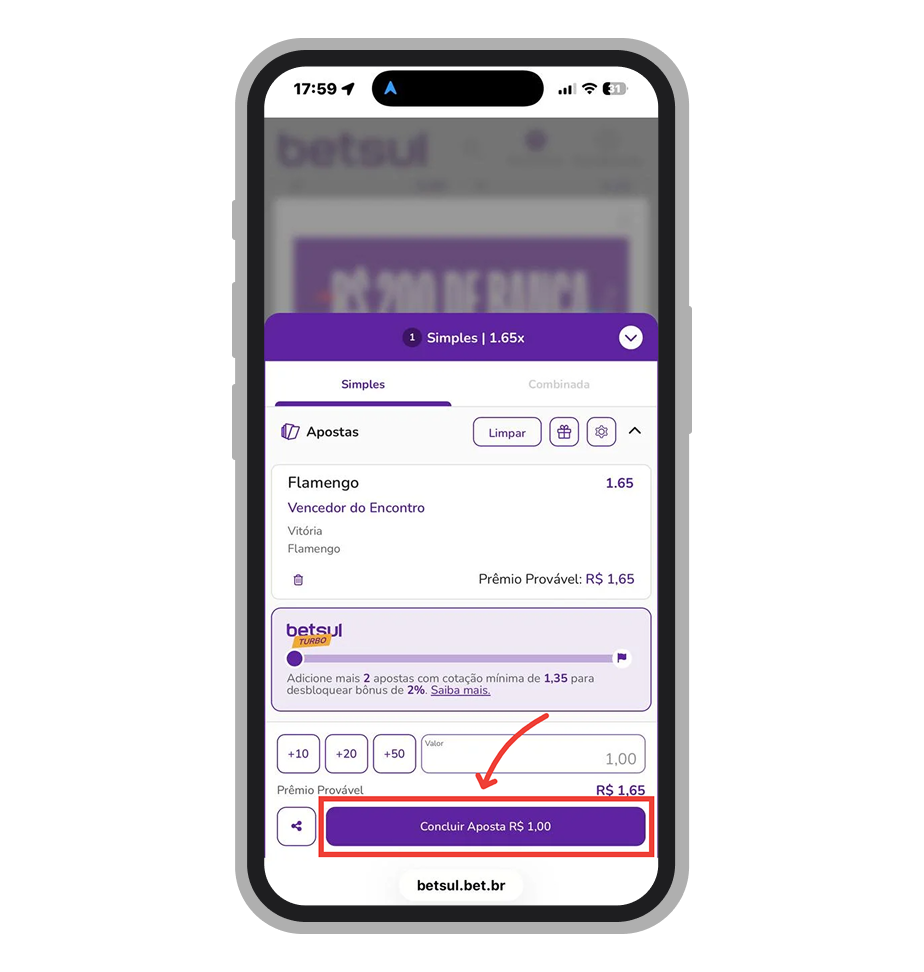 informe o valor da aposta e confirme 