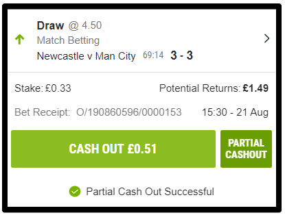 Partial Cashout is a great way of hedging your bets