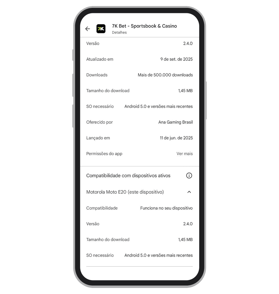 Descrição do app da 7K.bet na Google Play 