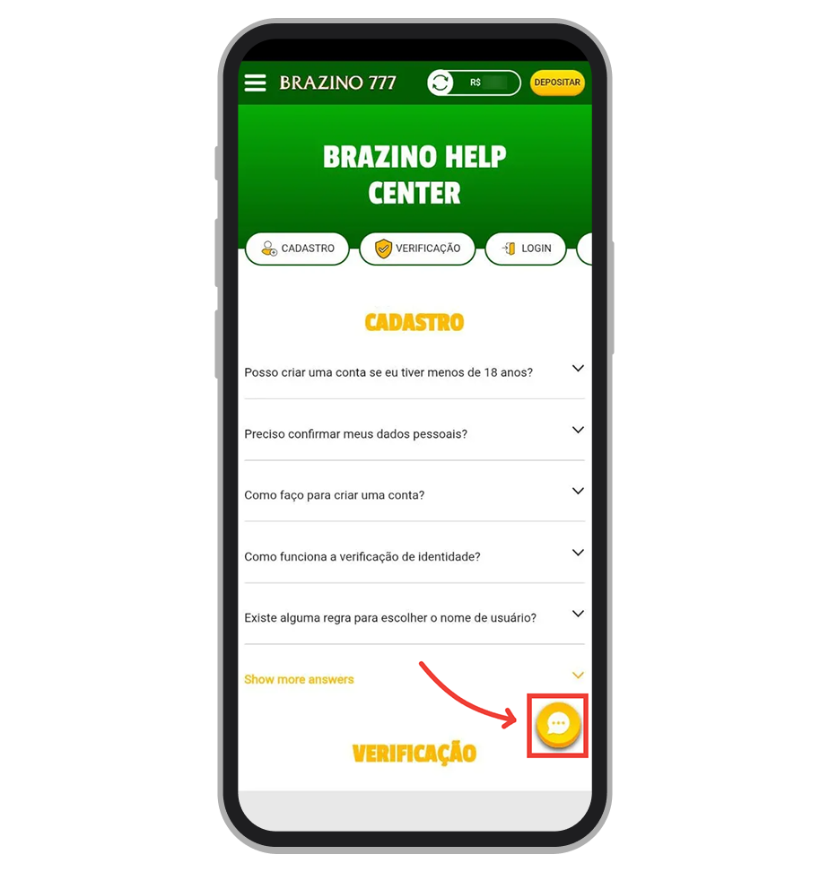 Toque no botão de chat ao vivo