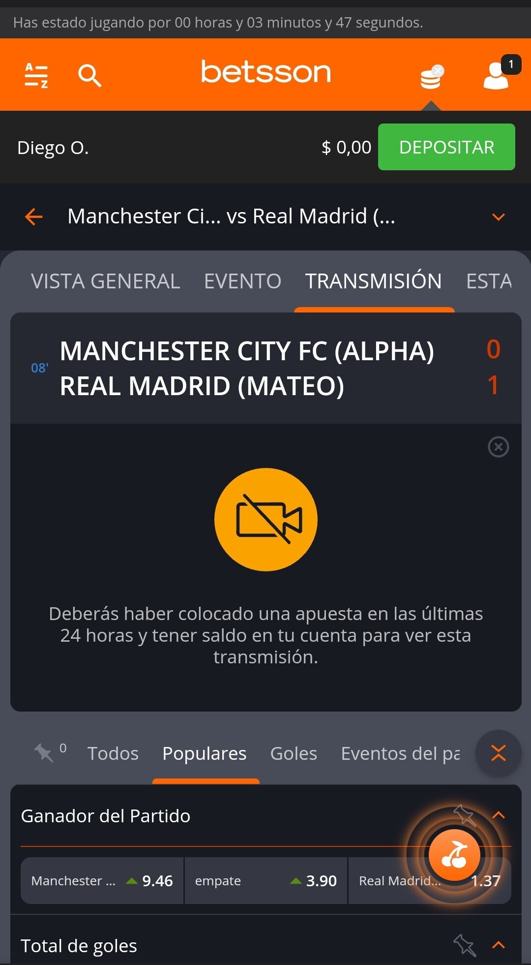 Página de streaming, Betsson móvil