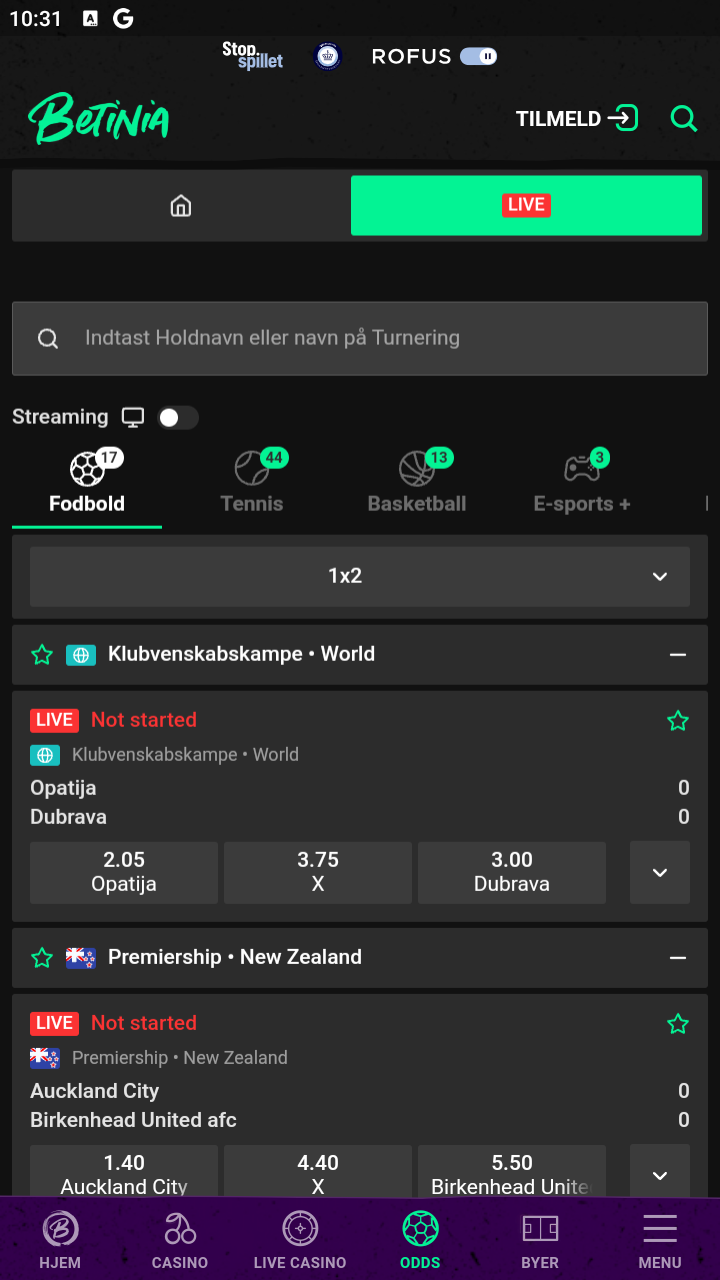 Live odds