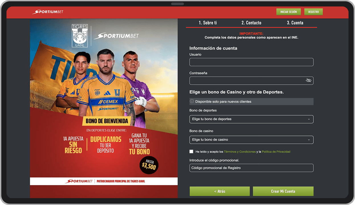 Ventana de registro (Cuenta)