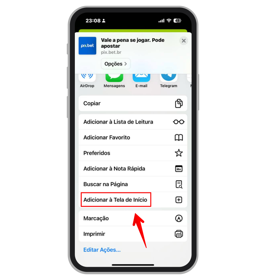 Selecione “Adicionar à Tela de Início”