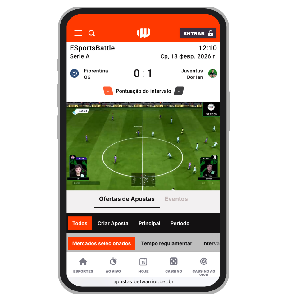 Transmissão ao vivo de eSports no app BetWarrior