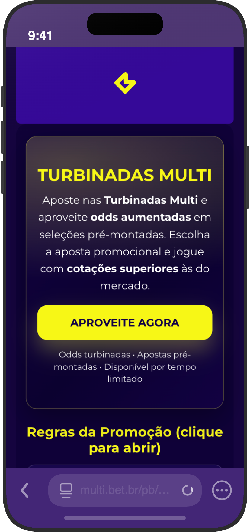 Promoção Turbinadas Multi com odds aumentadas em apostas pré-montadas
