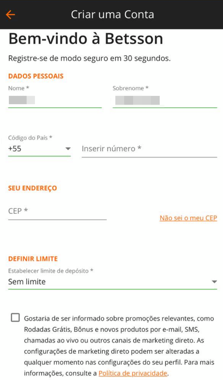 Insere o telefone e CEP