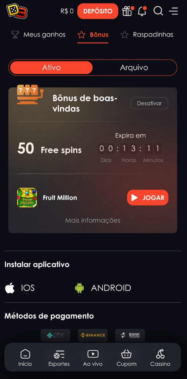 Seção de promoções no app Dicebet