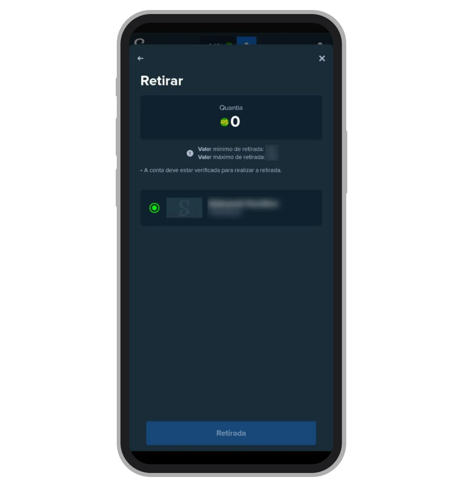Informe o valor que quer sacar e toque em Retirada