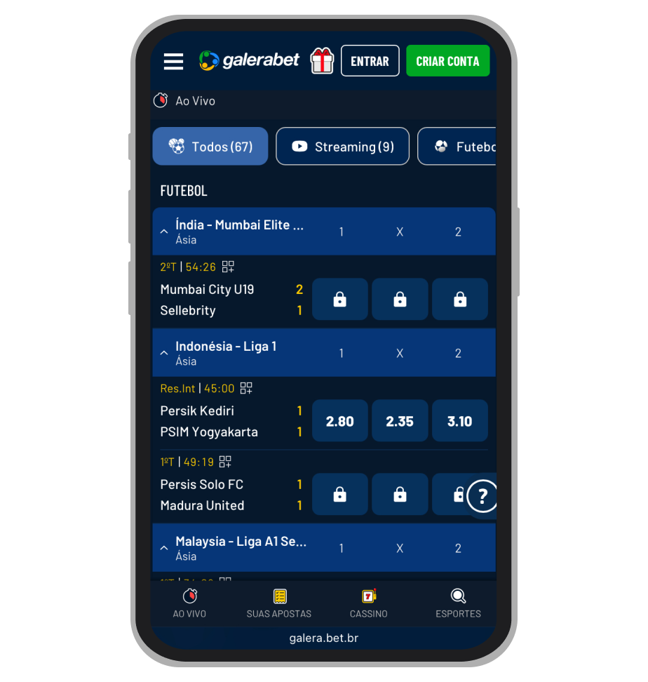 Seção de apostas ao vivo