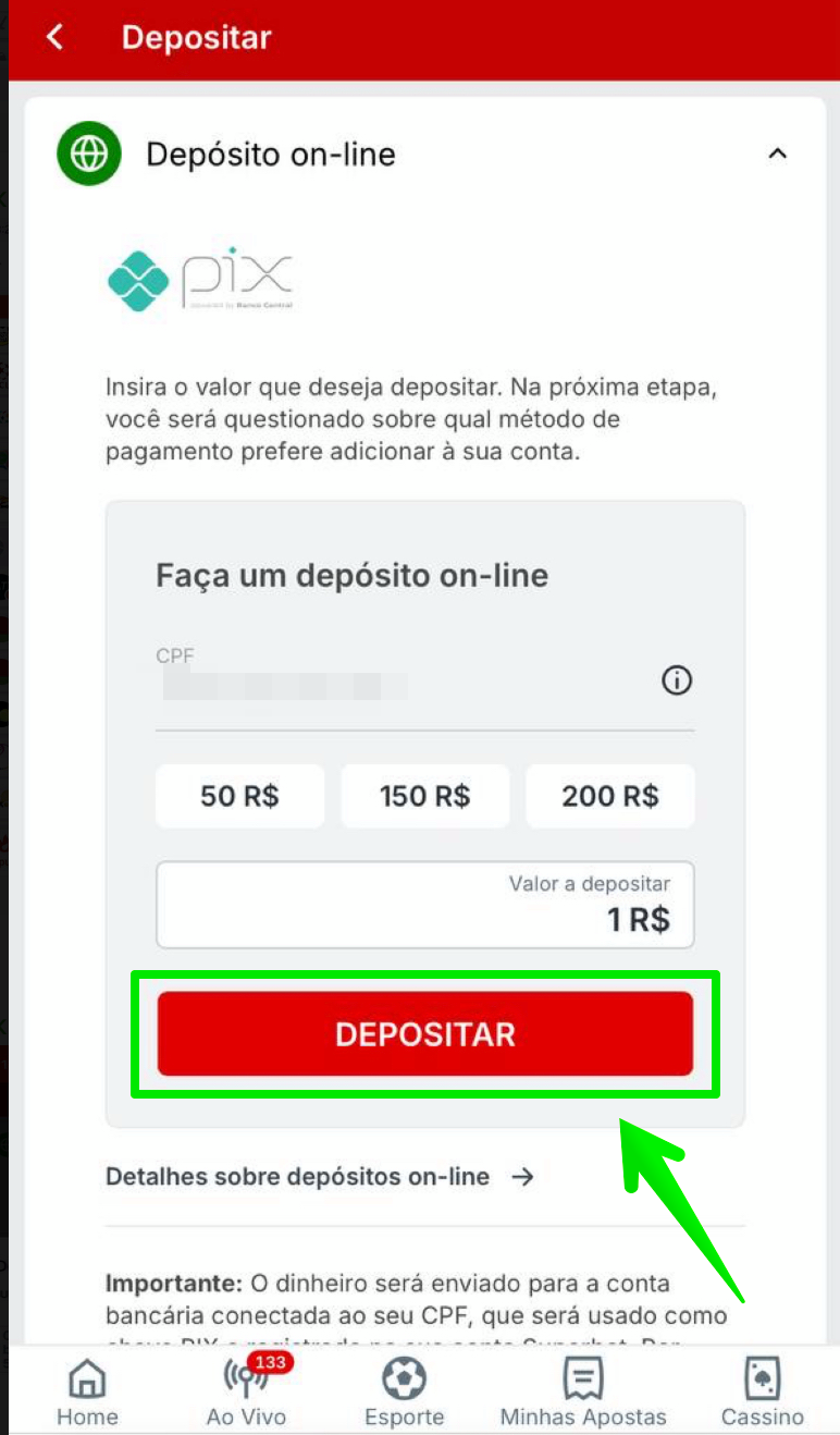 Insere o valor a confirme o pagamento