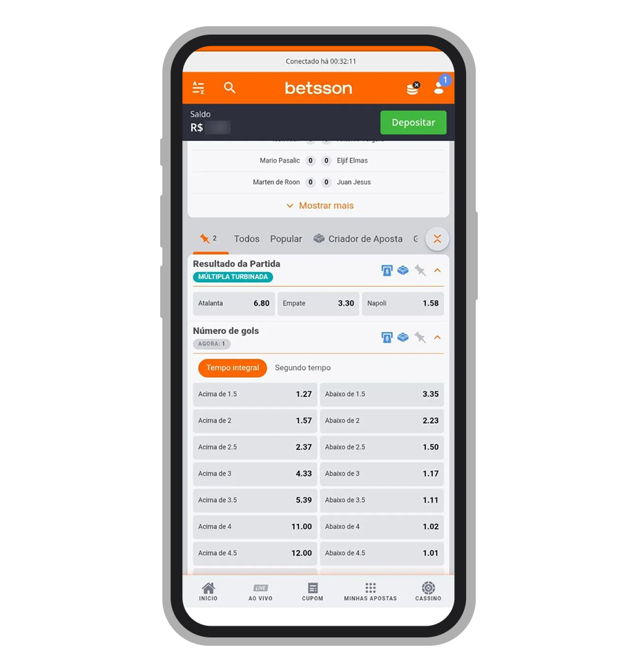 Mercados favoritos no app Betsson