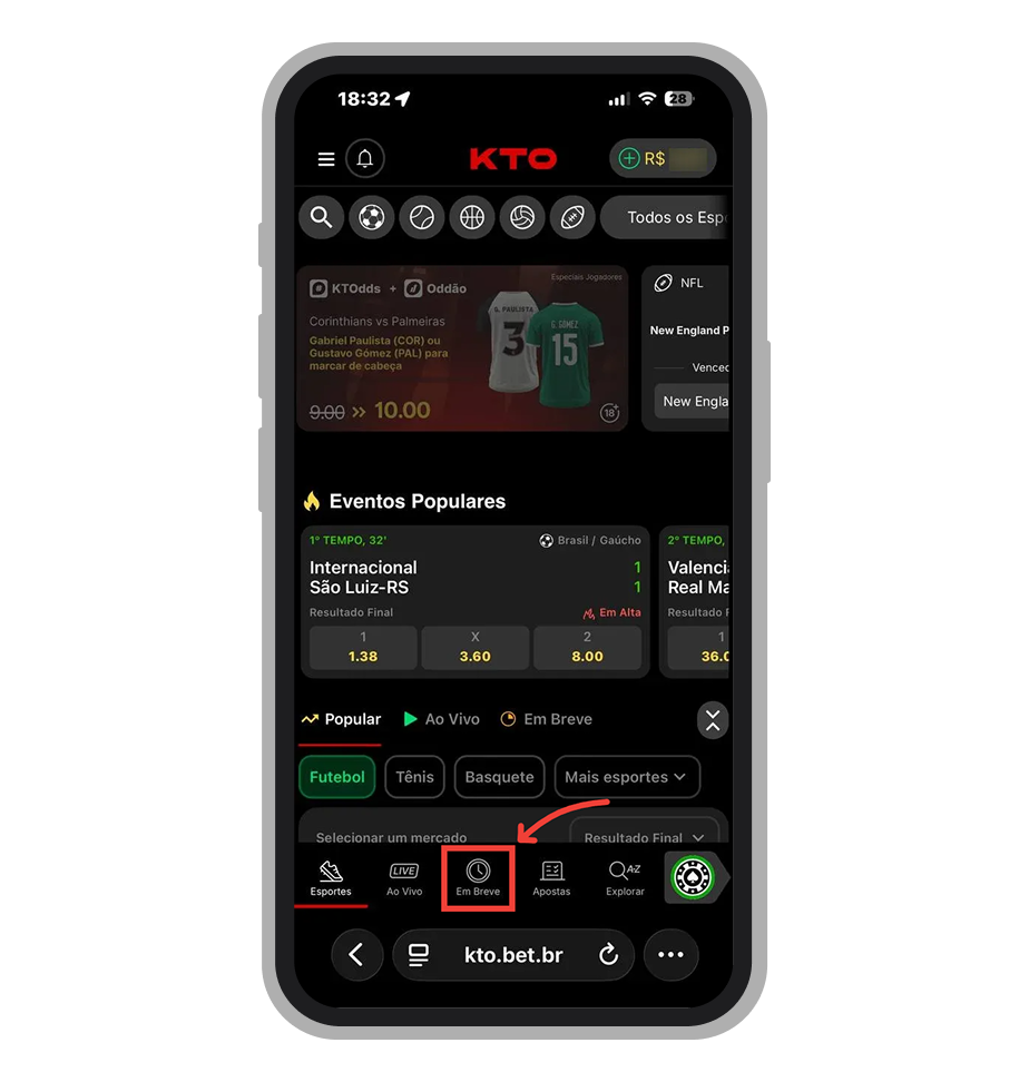Acesse a aba Em breve ou Ao vivo 