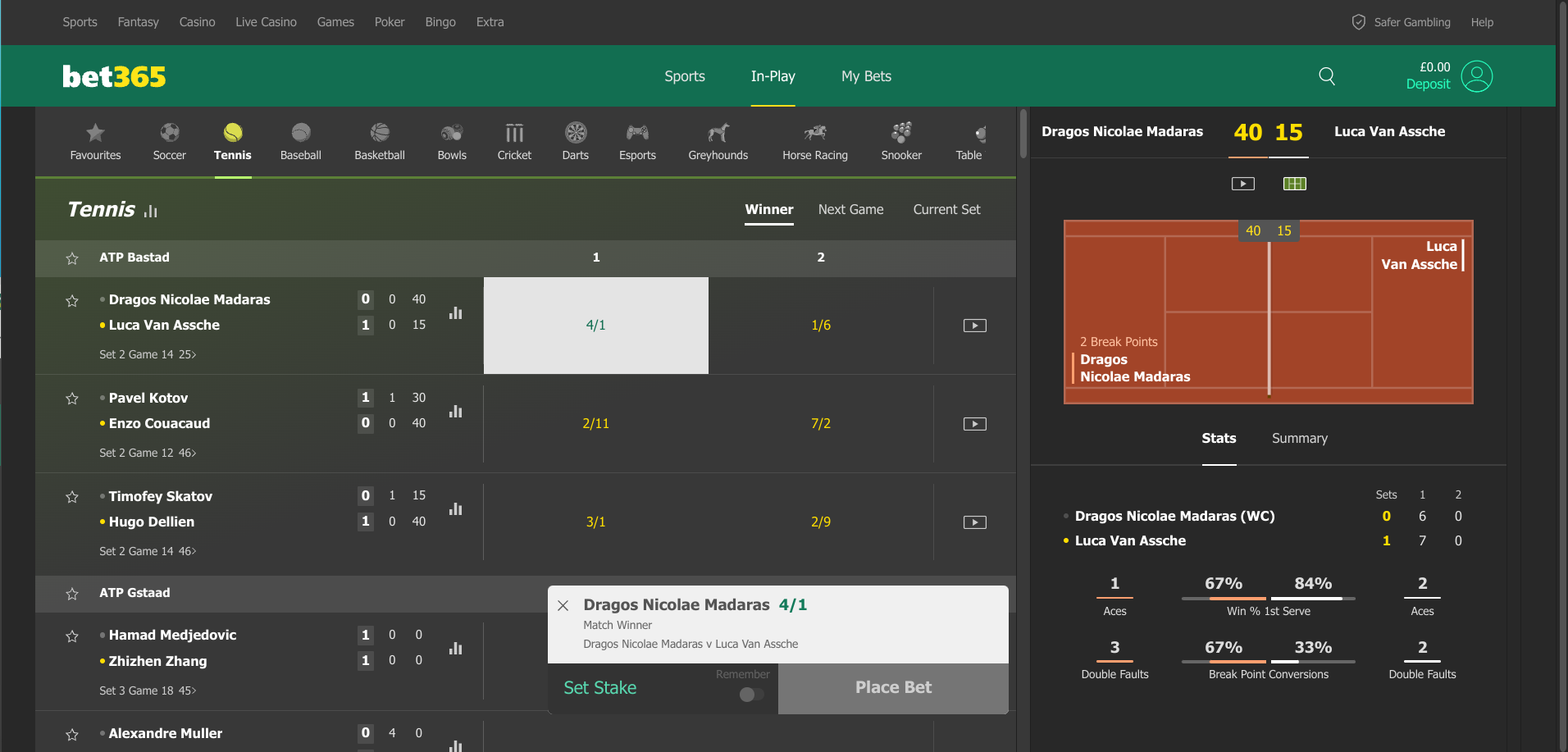 How to place an in play bet at Bet365
