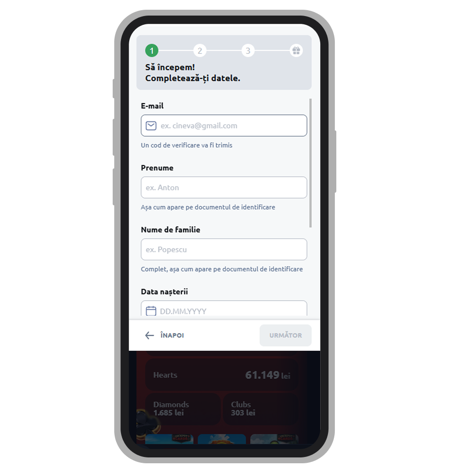 Inițierea procesului de înregistrare