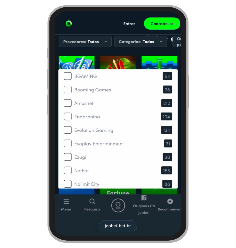 Lista de desenvolvedores de jogos integrados na Jonbet