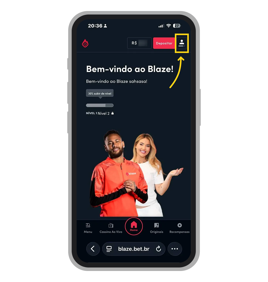 Clique no ícone de perfil