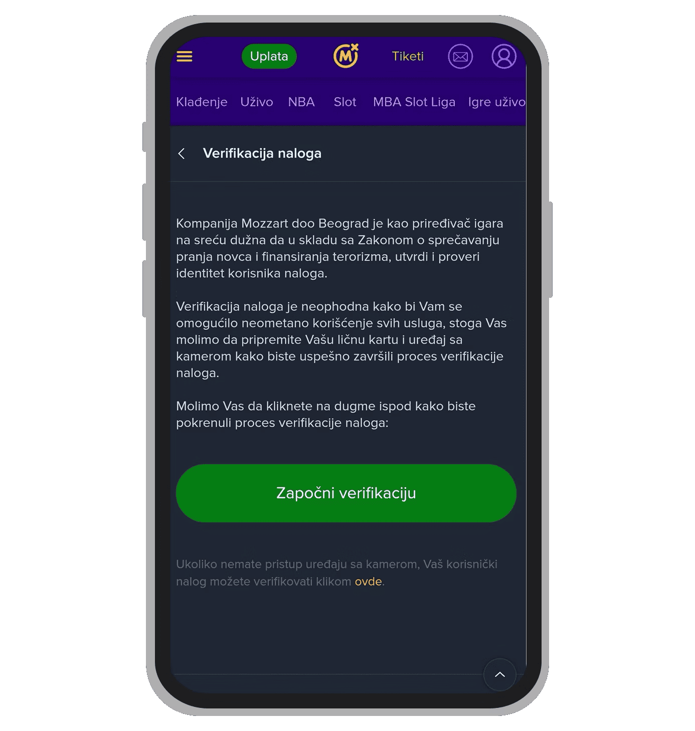 Verifikacija Mozzart Bet