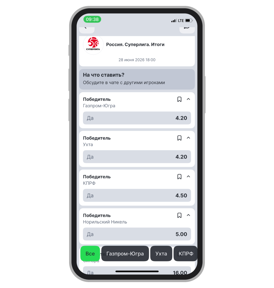 Ставка на победителя турнира в «Лиге Ставок»