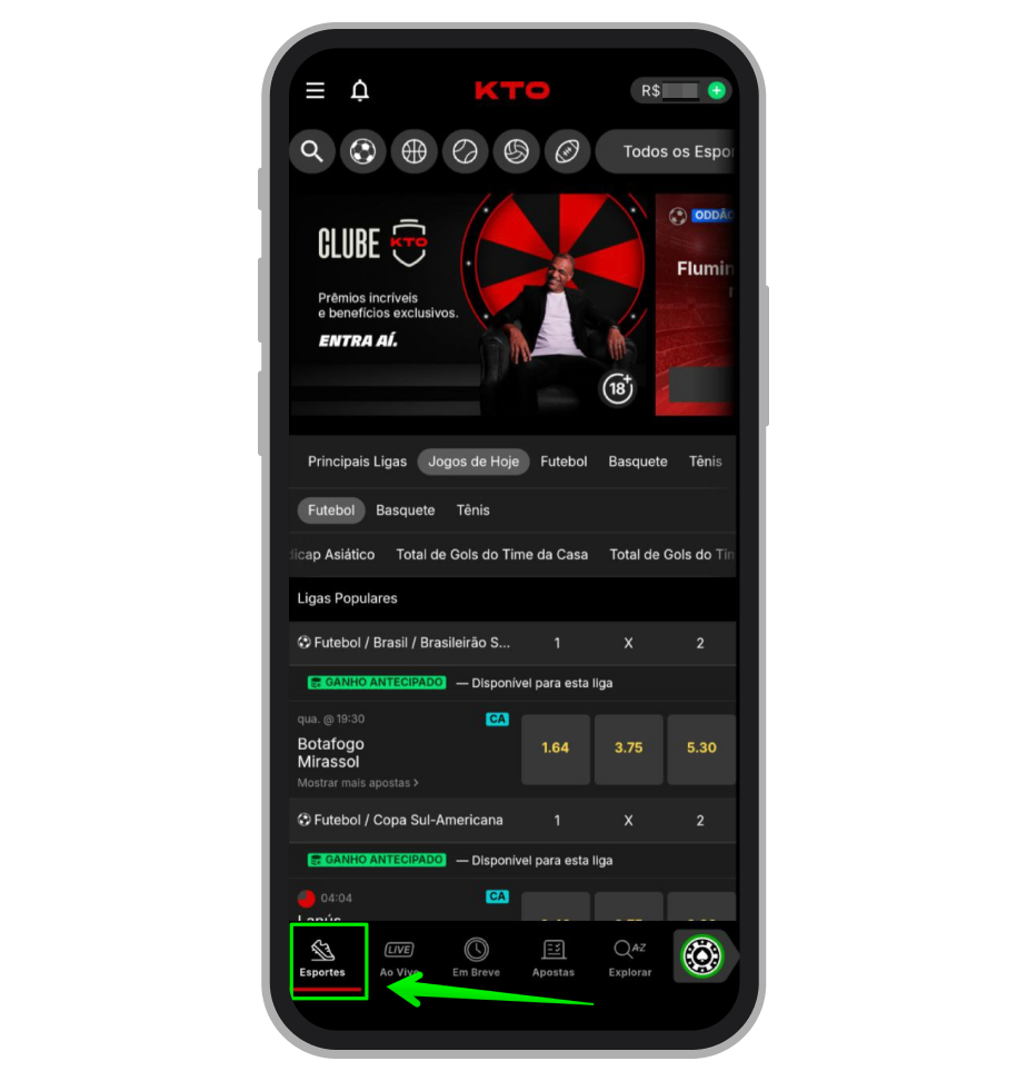 Acesse a seção “Esportes”