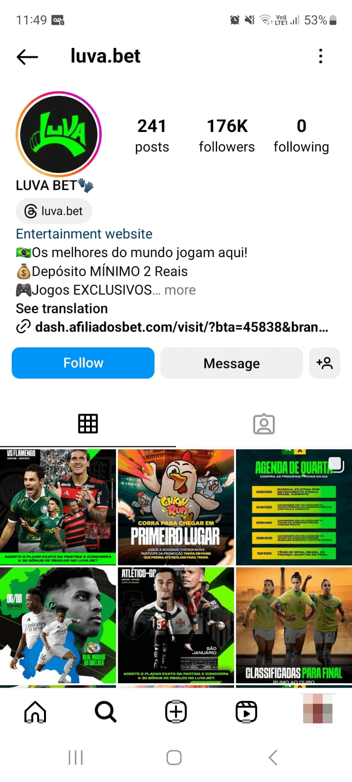 Luva Bet no Instagram